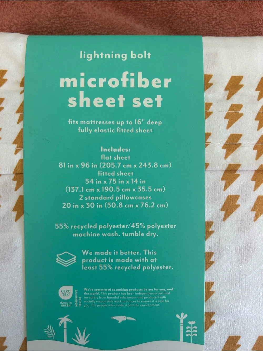 Pillowfort White Microfiber Sheet Set with Gold Lightning Bolt Print